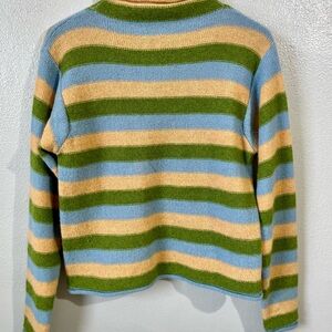 Stripe Wool Knit Sweater Large Apris Ski Roll Edge Retro Vtg Chalet Obermeyer